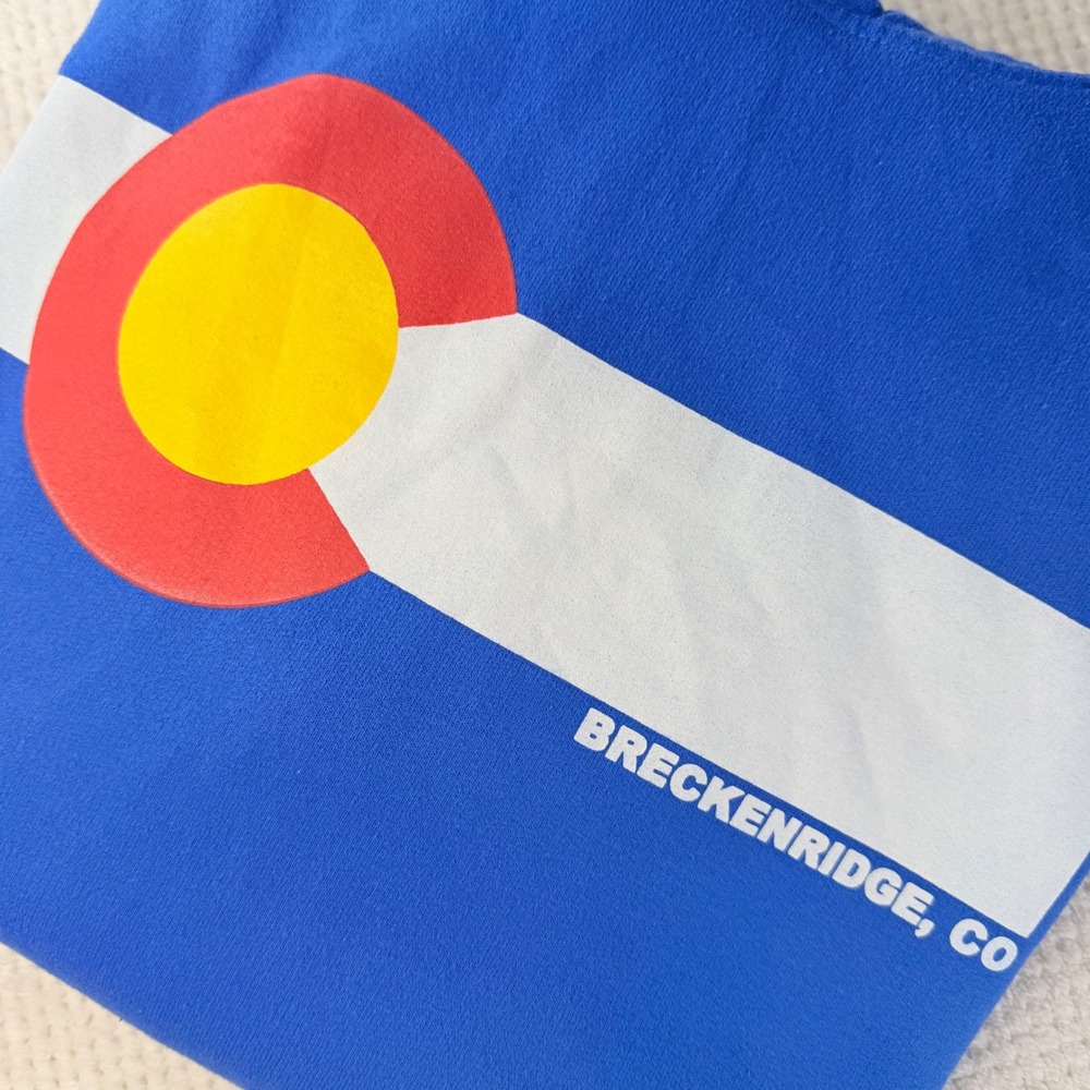 Gildan Breckenridge Colorado Flag Hoodie Blue Elev 12998 Pullover Sweatshirt